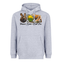 Heather Grey Peace Love Red Fox Heavyweight Hoodie - LillyAllenDesigns