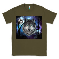 Army Green wolf and full moon Classic Tee - RanaPortraitStore