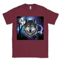 Burgundy wolf and full moon Classic Tee - RanaPortraitStore