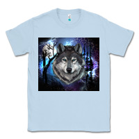 Dusty Blue wolf and full moon Classic Tee - RanaPortraitStore