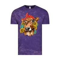 Cloud Purple Western Cow with Sunflowers and Gemstone Vintage Tee - texasbilliewilder
