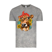 Cloud Rock Western Cow with Sunflowers and Gemstone Vintage Tee - texasbilliewilder
