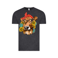 Vintage Black Western Cow with Sunflowers and Gemstone Vintage Tee - texasbilliewilder