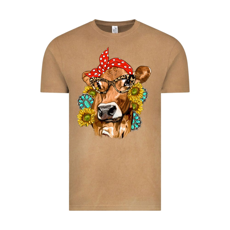 Western Cow With Sunflowers And Gemstone Vintage Tee by texasbilliewilder | Teevron