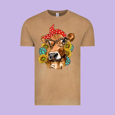 Western Cow With Sunflowers And Gemstone Vintage Tee Designed By Texasbilliewilder