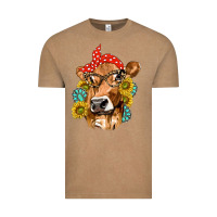 Vintage Coffee Western Cow with Sunflowers and Gemstone Vintage Tee - texasbilliewilder