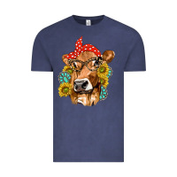 Vintage Denim Western Cow with Sunflowers and Gemstone Vintage Tee - texasbilliewilder