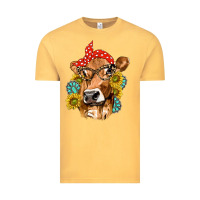 Vintage Mustard Western Cow with Sunflowers and Gemstone Vintage Tee - texasbilliewilder