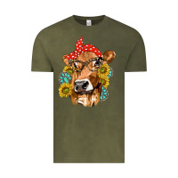 Vintage Olive Western Cow with Sunflowers and Gemstone Vintage Tee - texasbilliewilder