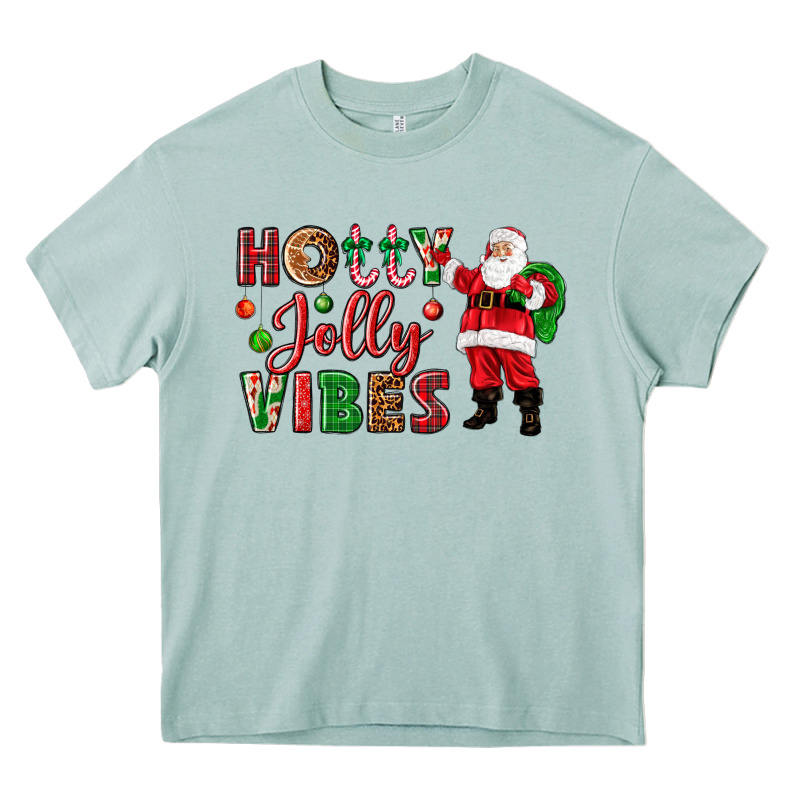 Holly Jolly Vibes Christmas With Santa Heavy Core Tee by NancyCooperArtShop | Teevron