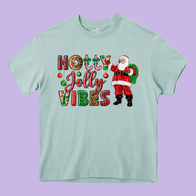 Holly Jolly Vibes Christmas With Santa Heavy Core Tee Designed By Nancycooperartshop