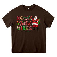 Chocolate Brown Holly Jolly vibes Christmas with Santa Heavy Core Tee - NancyCooperArtShop