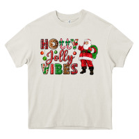 Cream Holly Jolly vibes Christmas with Santa Heavy Core Tee - NancyCooperArtShop
