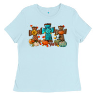 Baby Blue fall tree cross Ladies Tee - BundleAndBundleShop