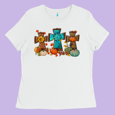 Fall Tree Cross Ladies Tee Designed By Bundleandbundleshop