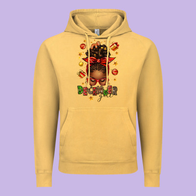 December Girl Christmas Afro Messy Bun Vintage Hoodie Designed By Texasbilliewilder