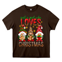 Chocolate Brown Just a girl who loves Christmas Heavy Core Tee - NancyCooperArtShop