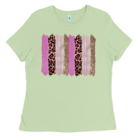 Matcha pink glitter leopard brushstroke background Ladies Tee - RanaPortraitStore