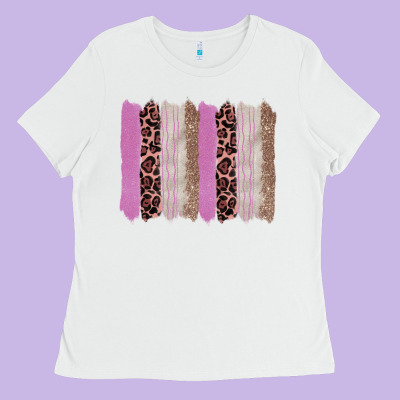 Pink Glitter Leopard Brushstroke Background Ladies Tee Designed By Ranaportraitstore
