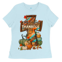 Baby Blue thankful fall cross Ladies Tee - BundleAndBundleShop