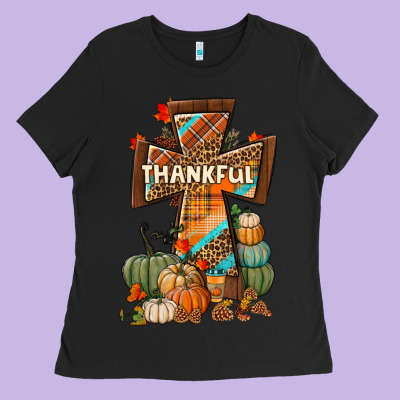 Thankful Fall Cross Ladies Tee Designed By Bundleandbundleshop