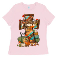 Bubblegum Pink thankful fall cross Ladies Tee - BundleAndBundleShop