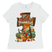 White thankful fall cross Ladies Tee - BundleAndBundleShop