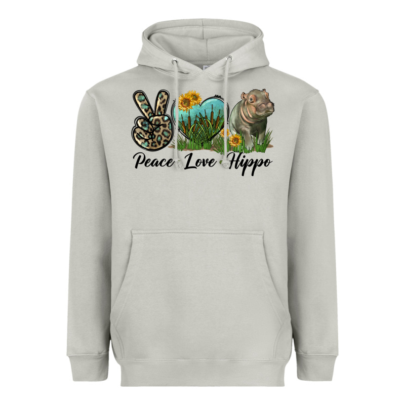 Peace Love Hippo Heavyweight Hoodie by LillyAllenDesigns | Teevron