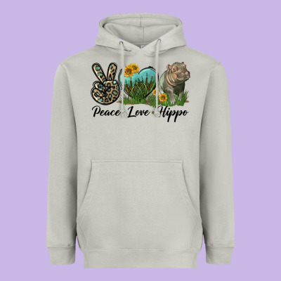 Peace Love Hippo Heavyweight Hoodie Designed By Lillyallendesigns