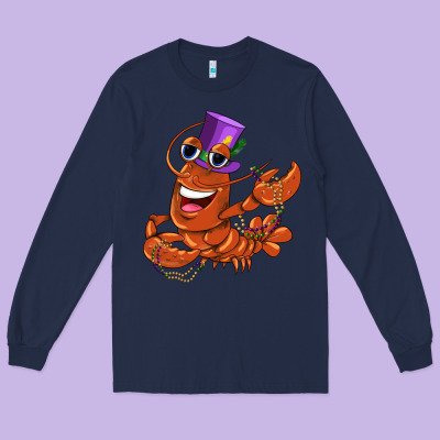 Mardi Gras Crawfish Long Sleeve Tee Designed By Cowgirlartshop