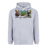 Heather Grey Peace Love Giant Panda Heavyweight Hoodie - LillyAllenDesigns