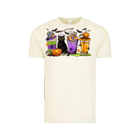 Halloween Cat Coffee Cups Vintage Tee | Teevron
