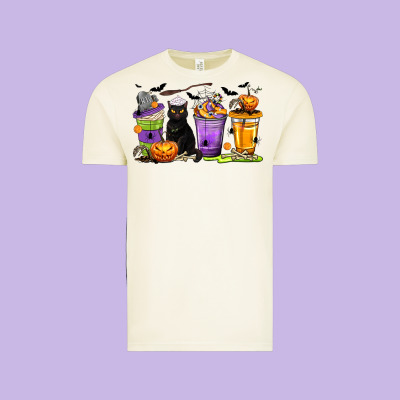 Halloween Cat Coffee Cups Vintage Tee Designed By Texasbilliewilder