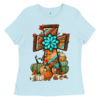 Baby Blue fall cross Ladies Tee - BundleAndBundleShop