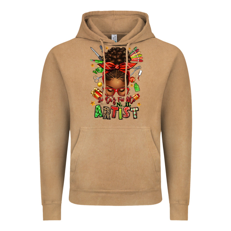 Santa's Favorite Nail Artist Afro Messy Bun Vintage Hoodie by texasbilliewilder | Teevron