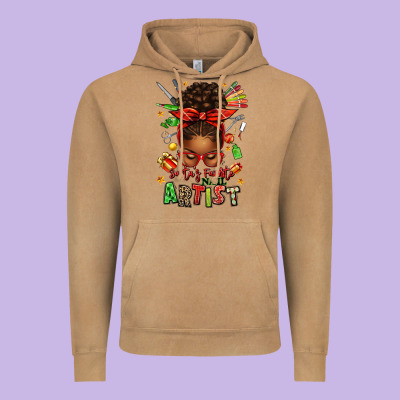 Santa's Favorite Nail Artist Afro Messy Bun Vintage Hoodie Designed By Texasbilliewilder