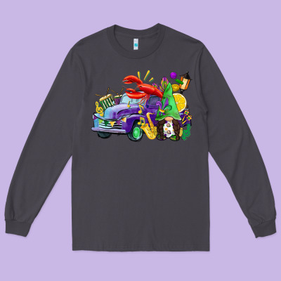 Mardi Gras Gnome On The Truck Long Sleeve Tee Designed By Cowgirlartshop