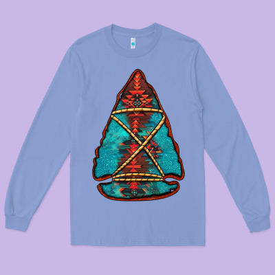Turquoise Glitter Aztec Arrowhead Long Sleeve Tee Designed By Jasminsmagicworld