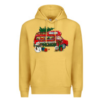 Antique Gold christmas santa claus with retro van Premium Hoodie - BundleAndBundleShop