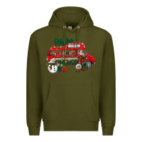 Army Green christmas santa claus with retro van Premium Hoodie - BundleAndBundleShop