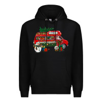 Black christmas santa claus with retro van Premium Hoodie - BundleAndBundleShop