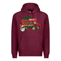 Burgundy christmas santa claus with retro van Premium Hoodie - BundleAndBundleShop