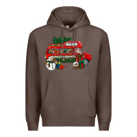 Coffee christmas santa claus with retro van Premium Hoodie - BundleAndBundleShop