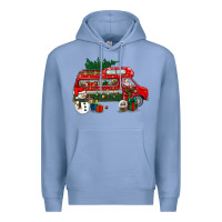 Colony Blue christmas santa claus with retro van Premium Hoodie - BundleAndBundleShop