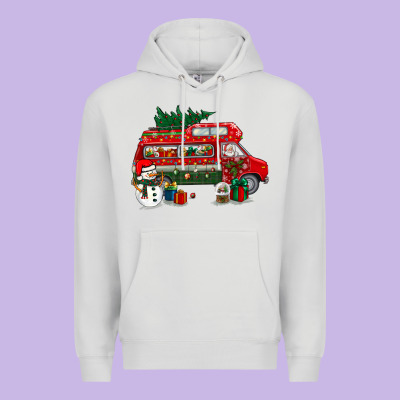 Christmas Santa Claus With Retro Van Premium Hoodie Designed By Bundleandbundleshop