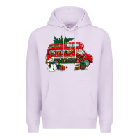 Lilac christmas santa claus with retro van Premium Hoodie - BundleAndBundleShop