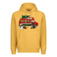 Mustard christmas santa claus with retro van Premium Hoodie - BundleAndBundleShop