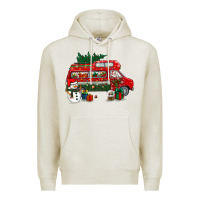 Oatmeal Heather christmas santa claus with retro van Premium Hoodie - BundleAndBundleShop