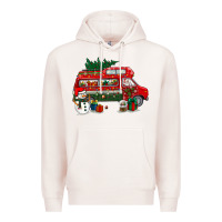 Pale Pink christmas santa claus with retro van Premium Hoodie - BundleAndBundleShop