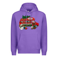 Purple christmas santa claus with retro van Premium Hoodie - BundleAndBundleShop
